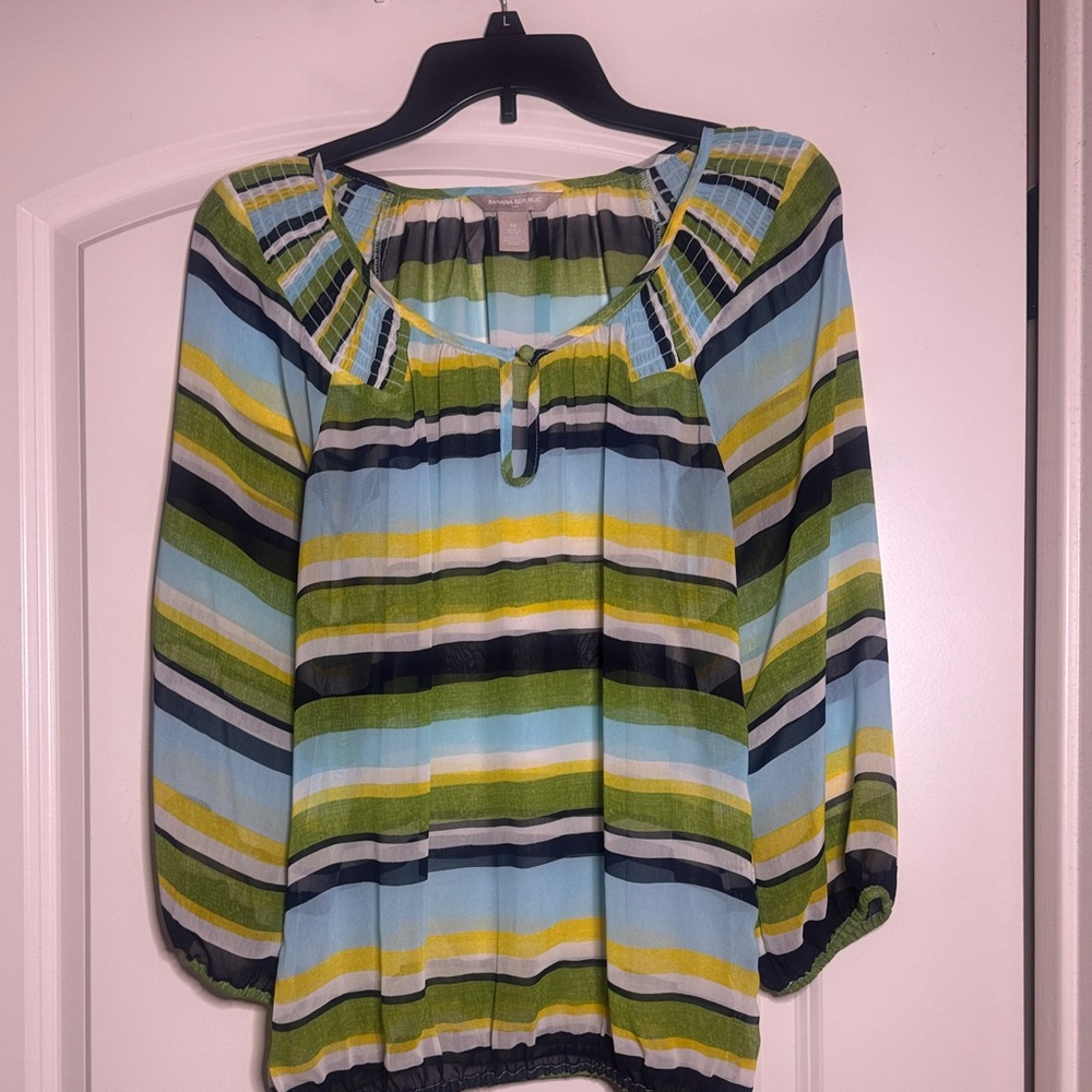 Banana Republic Factory Striped Blouse in Blue, Green, Navy and Yellow